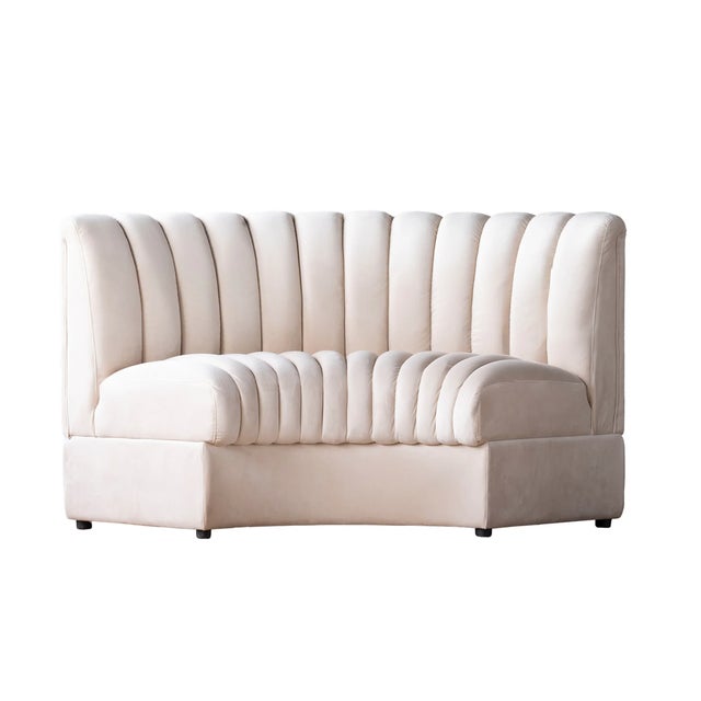 Textile Matthew Izzo Home Estelle Oatmeal Velvet Curved Banquette Sofa For Sale - Image 7 of 7