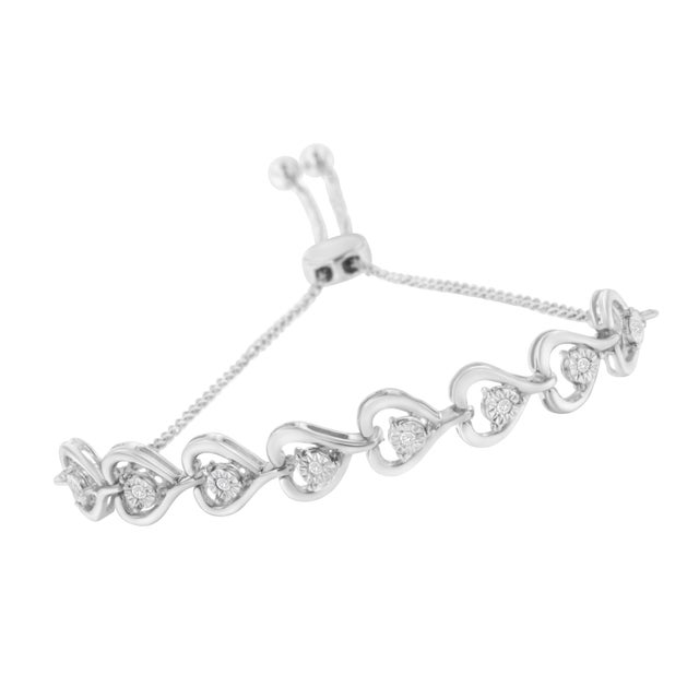 Contemporary Sterling Silver Diamond Woven Heart Bolo Bracelet (0.1 cttw, H-I Color, I2-I3 Clarity) For Sale - Image 3 of 7