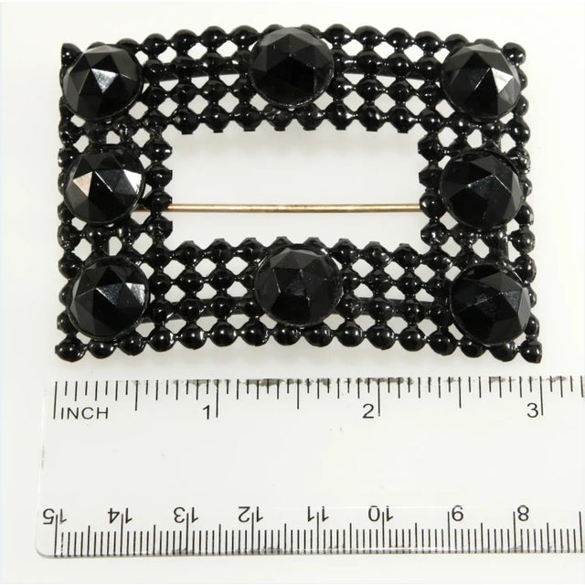 Victorian Late 19th Century Victorian French Jet Black Glass Sash Pin For Sale - Image 3 of 3