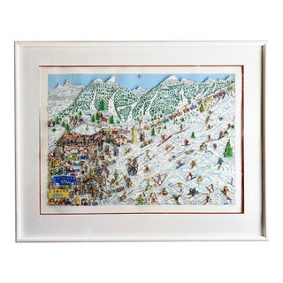 Vintage James Rizzi “Ski Weekend” 3d Layered Serigraph Art Signed & Numbered 23/150 For Sale