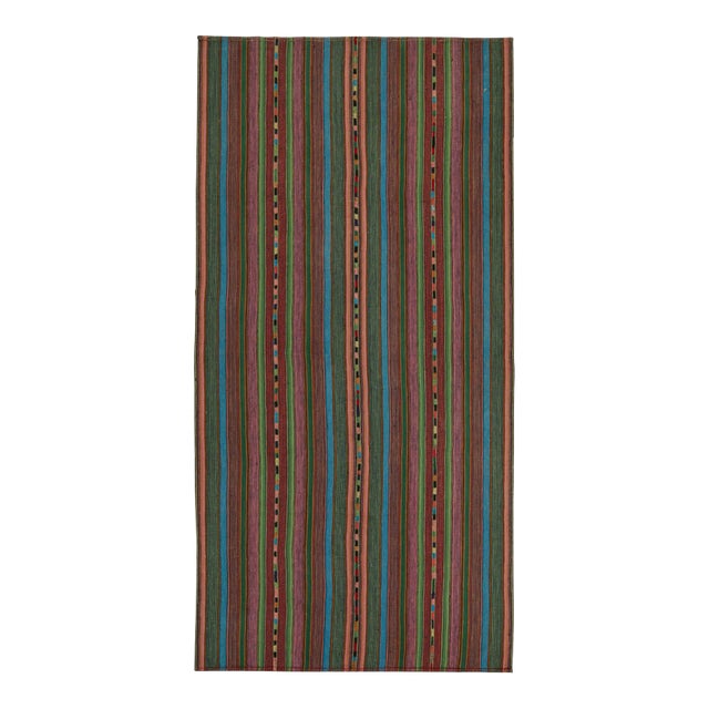 1950s Vintage Persian Palas Kilim in Multicolor Stripes, From Rug & Kilim For Sale
