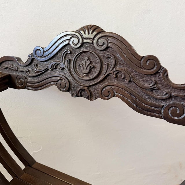 Vintage Savonarola Chair in Carved Wood, 1950s For Sale - Image 4 of 10