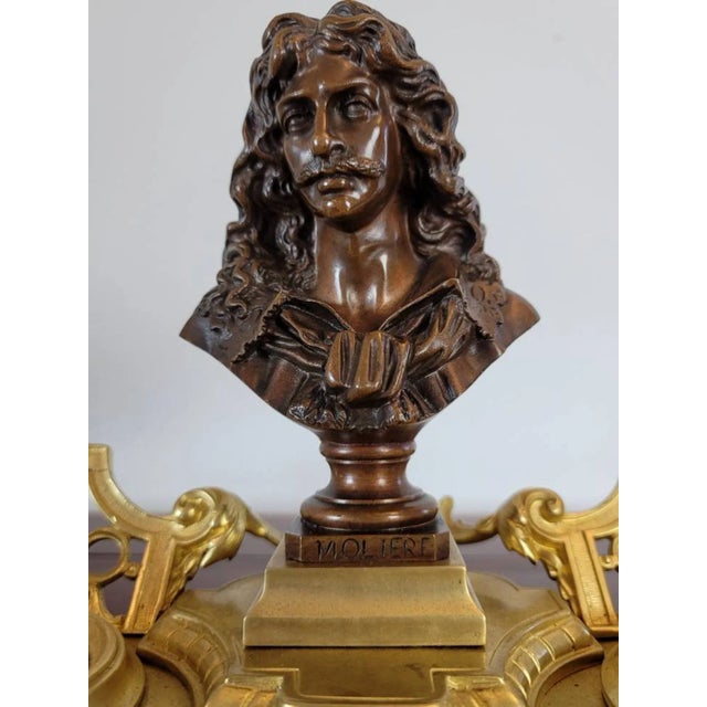 19th Century French Gilt Bronze Encrier Desk Stand Double Inkwell, Signed Jf For Sale - Image 4 of 11
