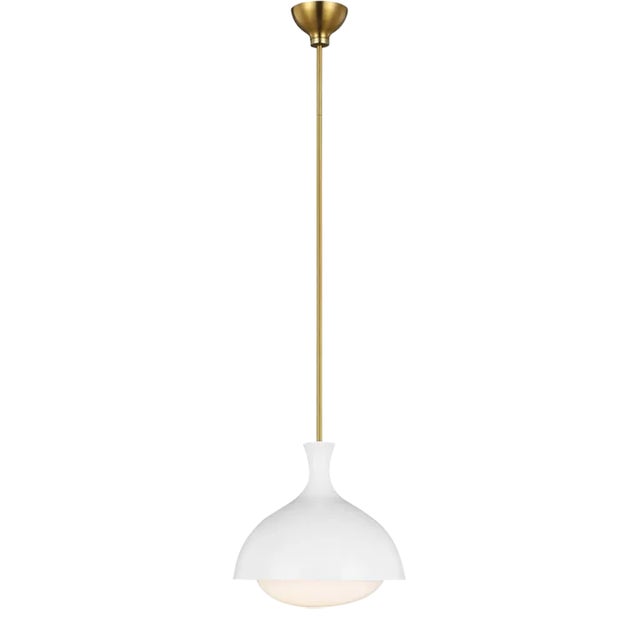 AERIN By Visual Comfort Studio Lucerne 1-Light Medium Pendant in Matte White and Burnished Brass For Sale