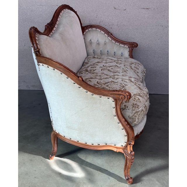 Victorian Pair of Victorian Carved Walnut Button Back Sofa, Circa 1890 For Sale - Image 3 of 18