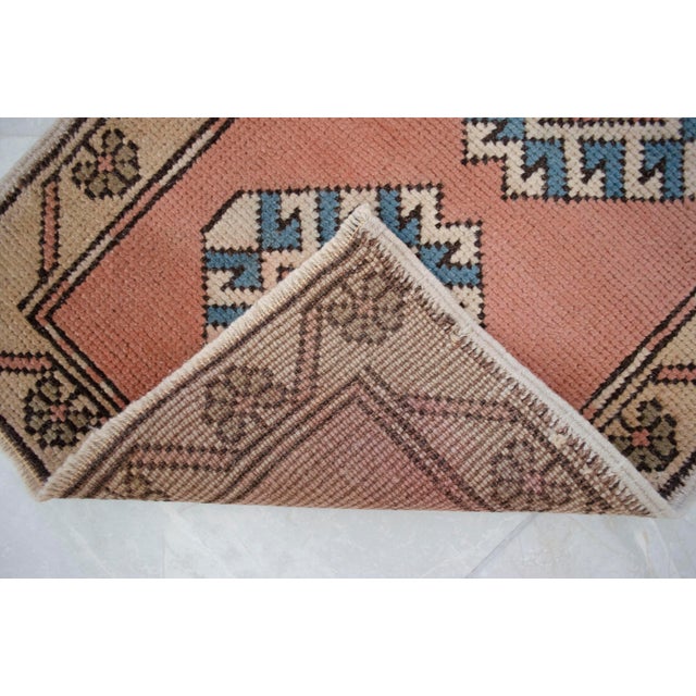 Peach Hand Knotted Turkish Rug Low Pile Muted Small Rug Entry Decor Kitchen Mat - 21" X 40" For Sale - Image 8 of 14