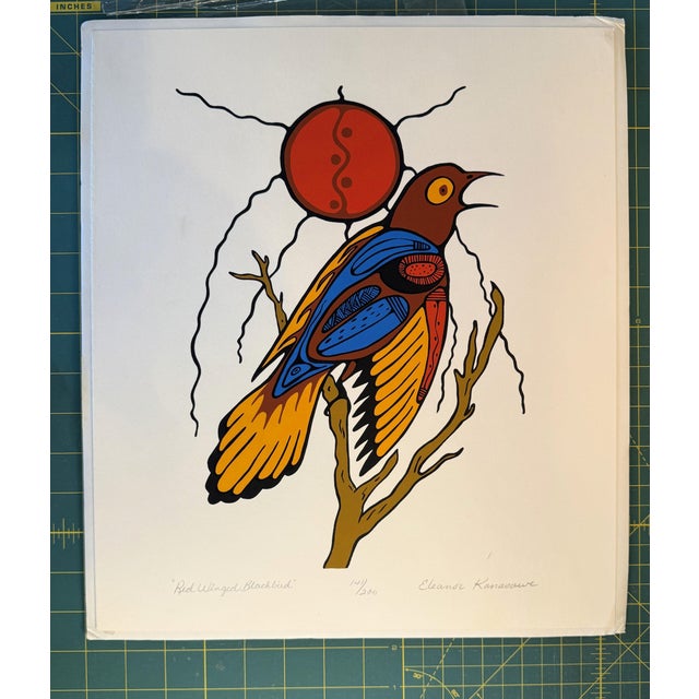 "Red Winged Blackbird"- 1970s Eleanor Kanasawe Signed Art Print For Sale - Image 4 of 5