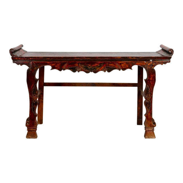 Chinese Carved Elm and Pine Altar Table with Original Red Paint Chairish