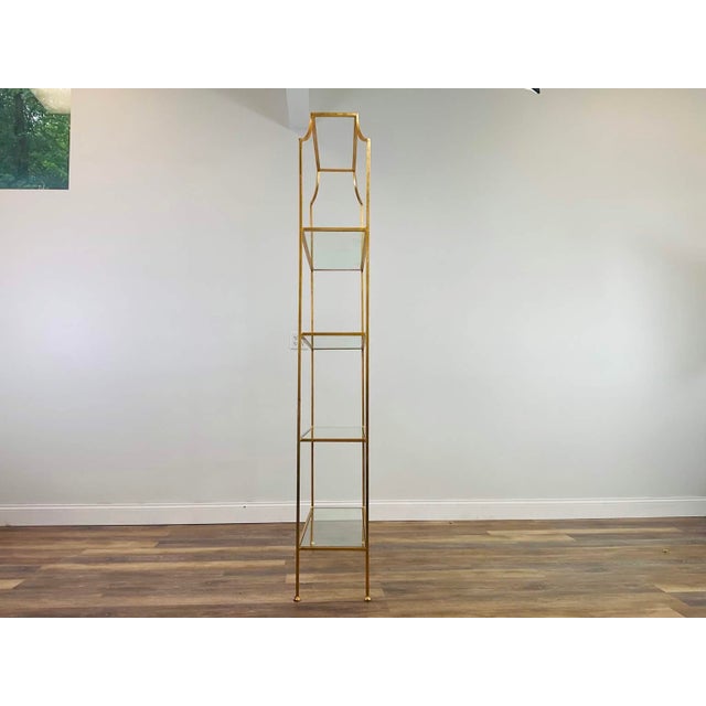Wood Hollywood Regency Gilt Iron Etagere With Glass Shelves For Sale - Image 7 of 12