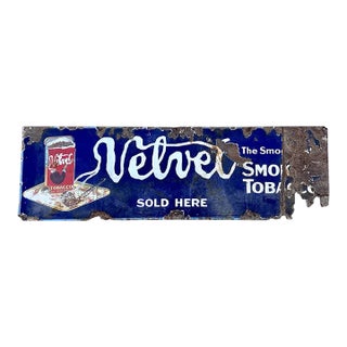 Velvet Smoking Tobacco Antique Advertising Porcelain Sign For Sale