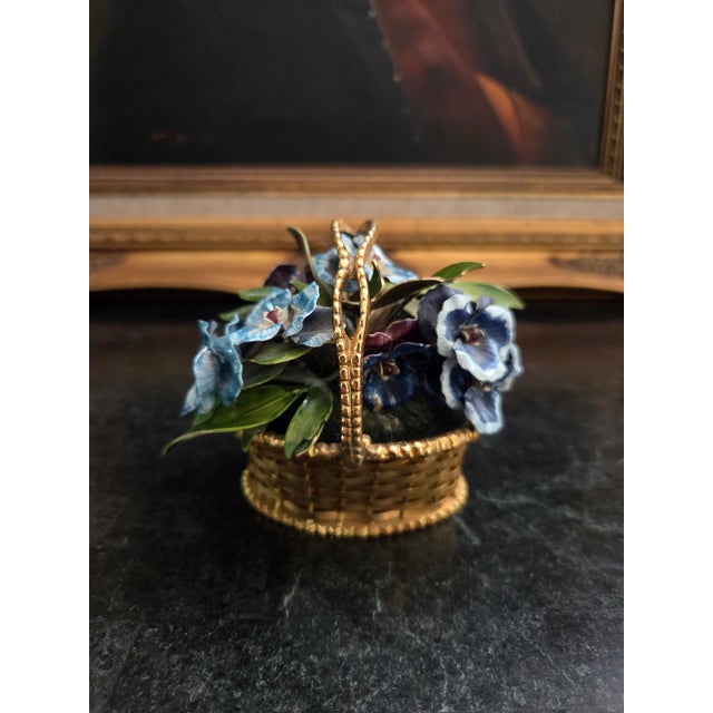 1970s 1970s Fleurs Des Siecles Pansy Floral Arrangment Basket by Jane Hutcheson for Gorham For Sale - Image 5 of 10