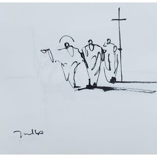 Contemporary Minimalist Figurative Ink Drawing from the Saint Series by Jose Trujillo For Sale