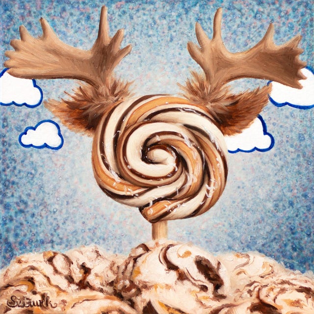 Moose Tracks by Beth Sistrunk | Oil and Acrylic on Panel Moose head with a lollipop swirl. For Sale