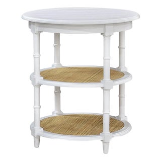 Round Country White Painted End Table For Sale