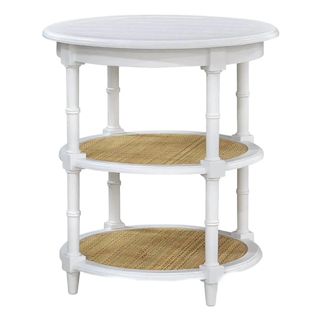 Round Country White Painted End Table For Sale