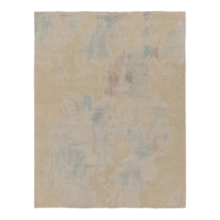 Rug & Kilim’s Modern Abstract Rug, Ice Blue Painterly Patterns Over Cream White For Sale