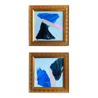 "Stacking Rocks" Set of 2 Framed Mini Paintings by Jessalin Beutler For Sale