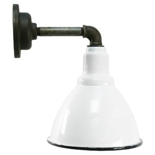 Vintage Industrial Cast Iron & White Enamel Sconce For Sale