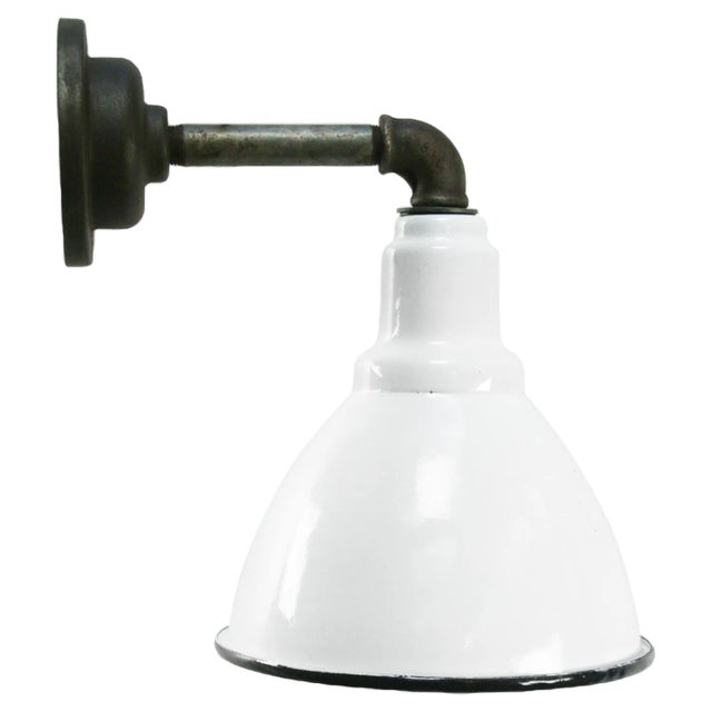 Vintage Industrial Cast Iron & White Enamel Sconce For Sale