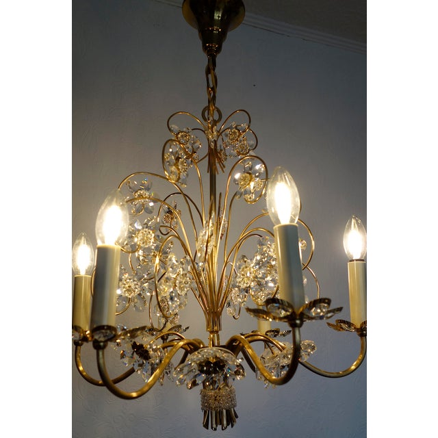 Vintage Brass Lead Crystal Chandelier from Palwa, 1960s For Sale - Image 16 of 18