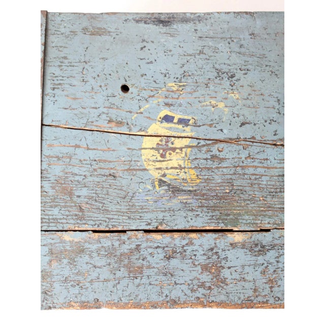 Antique Blue Hand-Painted Wood Trunk For Sale - Image 6 of 13