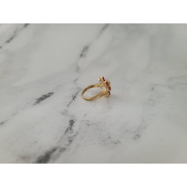 2020s Marquise Ruby Leaf Floral Cluster Ring 14k Yellow Gold, Size 5 For Sale - Image 5 of 5