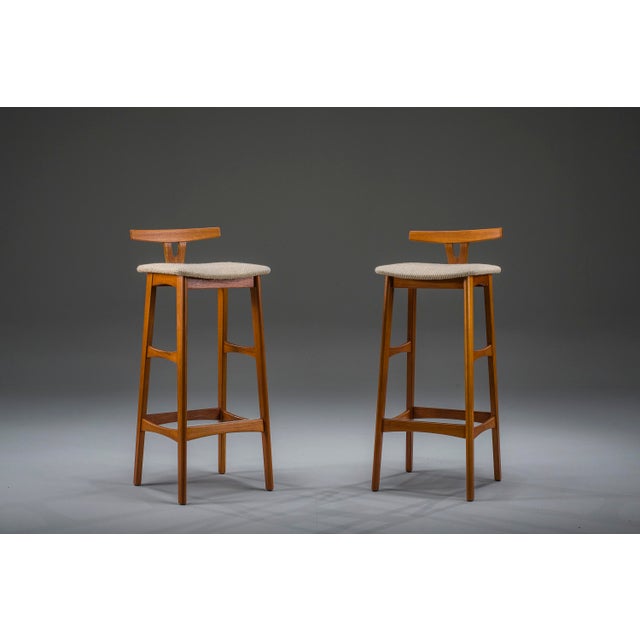 Danish Modern Teak Bar Stools by Dyrlund, Denmark, 1960s, Set of 2 For Sale - Image 14 of 14