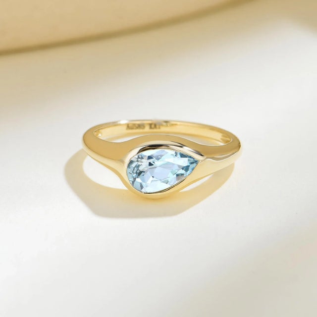 Kai Fine Jewelry Kai Gloria 2ctw Pear Natural Aquamarine Ring Size 6 in 14k Yellow Gold For Sale - Image 4 of 7