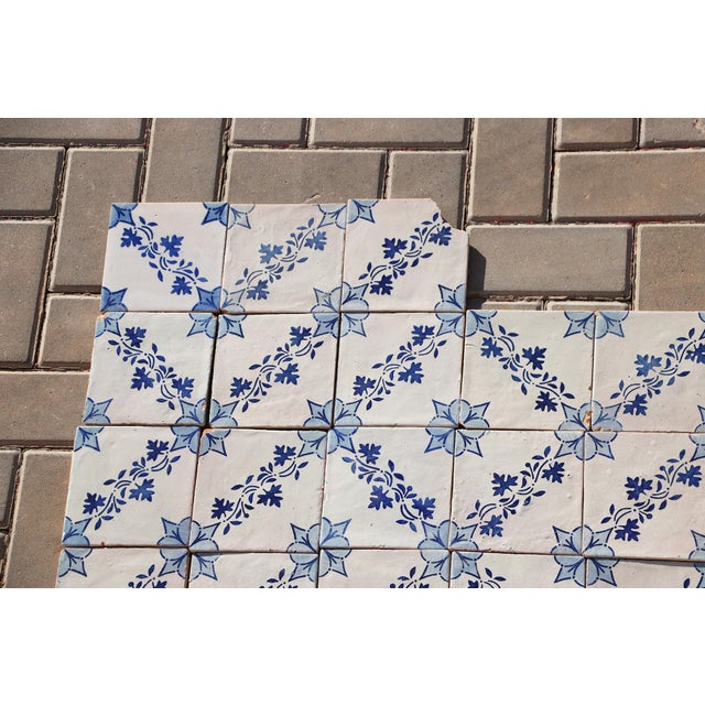 Antique 19th Century Portuguese Tiles With Floral Garland and Star Motif Set of 75 For Sale - Image 6 of 18