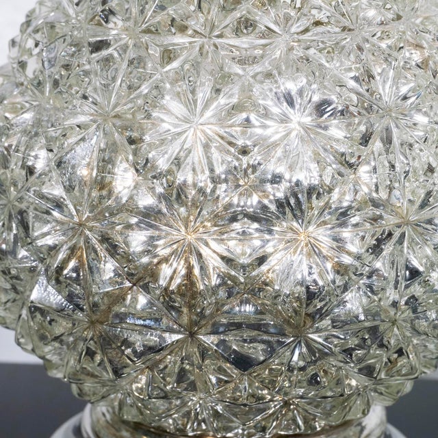 1970s Pair of diamond patterned spherical mercury glass lamps For Sale - Image 5 of 7