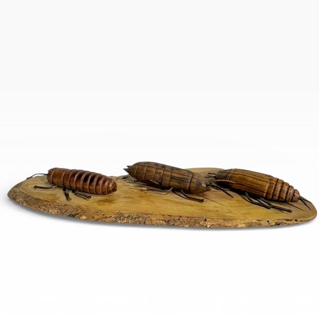 Set of 2 Vintage French Provincial Hand Carved Wood Folk Art Bugs Insects For Sale - Image 9 of 18