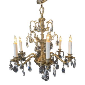 Antique French Brass & Crystal Chandelier