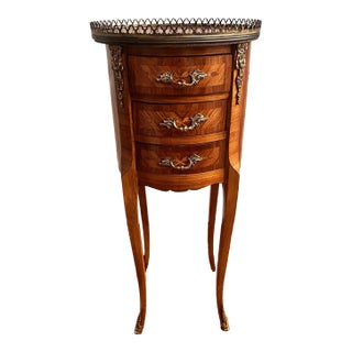 1920's Louis XV Marquetry Side Table With Ormolu Gallery Detailing For Sale