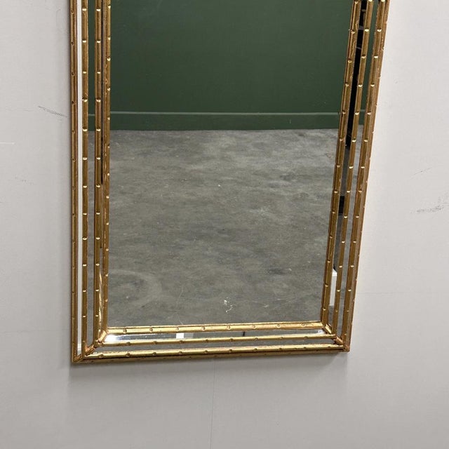 Glass Gilt Faux-Bamboo Wall Mirror, Italy, 1970s For Sale - Image 7 of 14