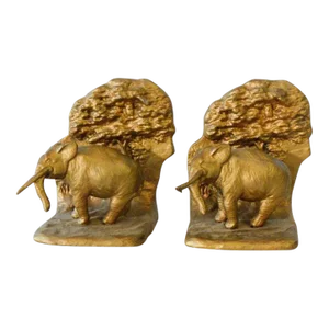 Pair of Vintage Mid Century Gold Metal Elephant Bookends