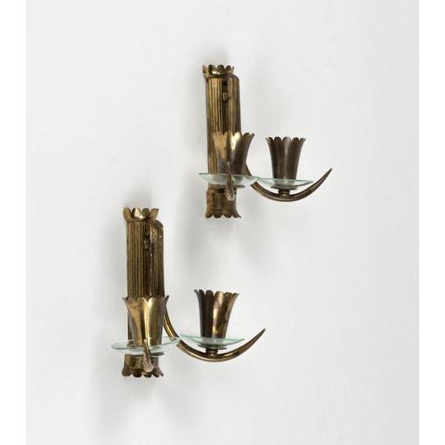 Mid-Century Sconces in Brass and Glass in the style of Gio Ponti, Italy, 1950s For Sale - Image 9 of 17