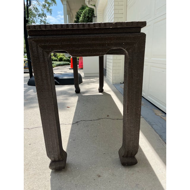 Mid-Century Karl Springer Style Lacquered Brown Grasscloth Ming Style Console Table For Sale - Image 4 of 5