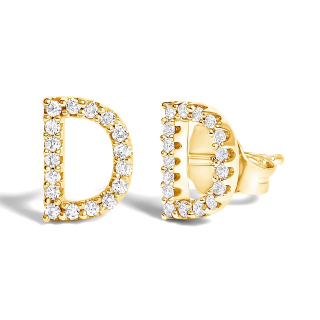 Expertly crafted to symbolize individuality and grace, this exquisite "D" initial stud earring is fashioned from radiant...