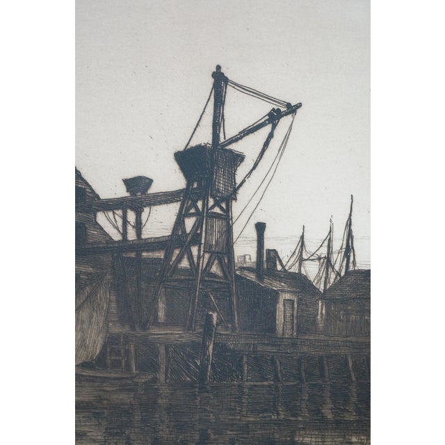 Antique Charles Mielatz Signed Rhode Island Fishing Boat Harbor Etching 27" For Sale - Image 9 of 15