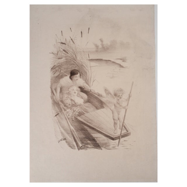 Adolphe Willette, The Lovers and Cupid, Lithograph For Sale
