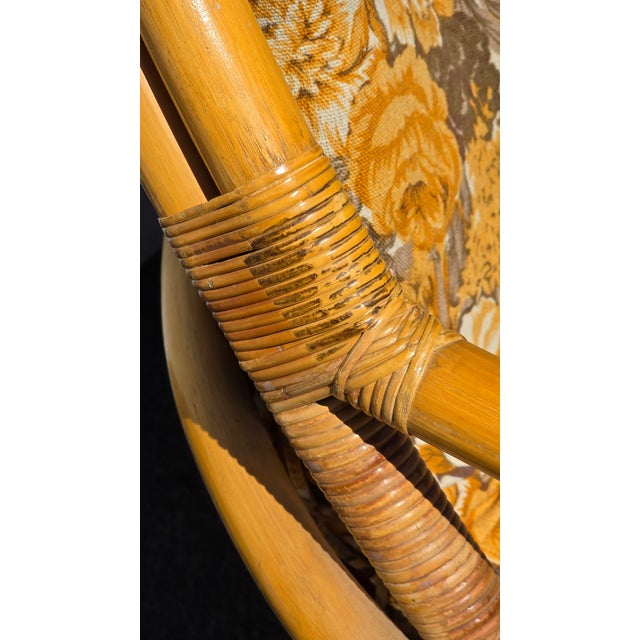 1970's Pair of Vintage Bamboo Rattan Mid Century Modern Swivel Orange Chairs For Sale - Image 13 of 18