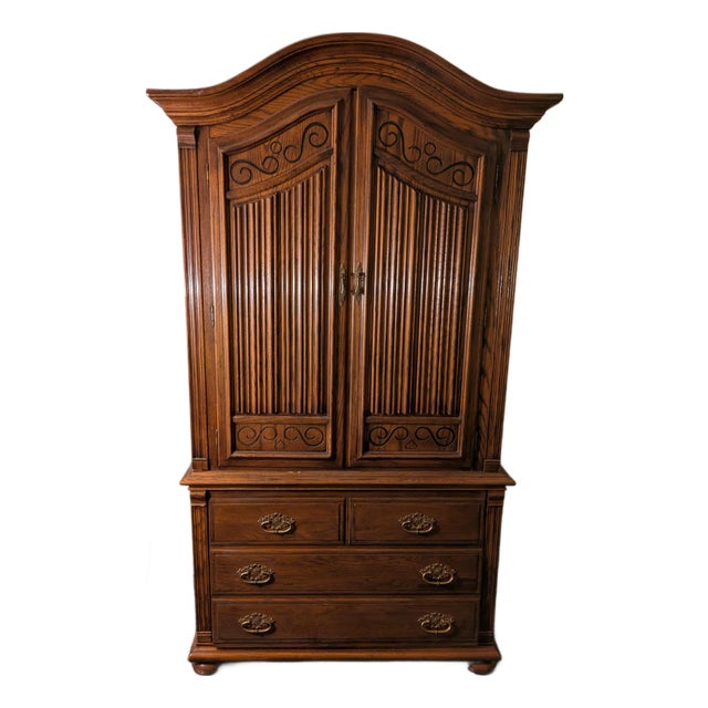 1980s Ethan Allen Charter Oak Armoire Wood Armoire For Sale