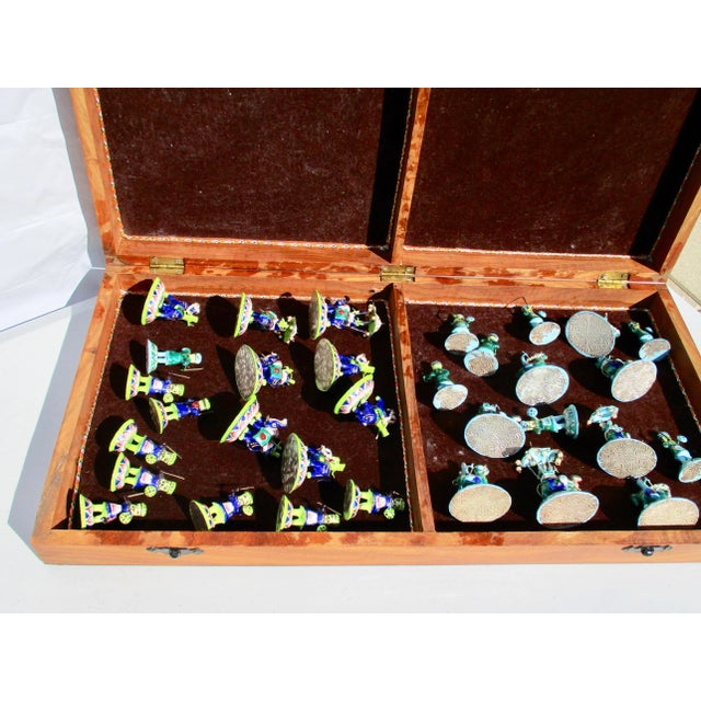 Indian Silver Enamel Mahogany Chess Set For Sale - Image 9 of 11