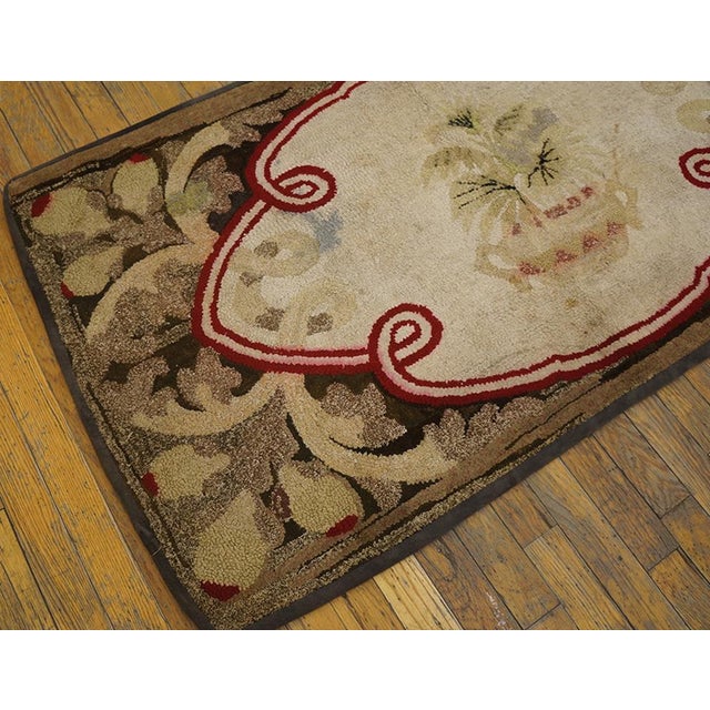 Antique American Hooked rug. Measures: 2'6" x 4'0". American Hooked Ivory Antique Wool 1890s Small Scatter Size Rug, Circa...