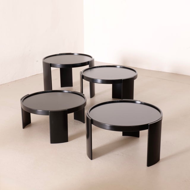 Vintage 783 Nesting Tables by Gianfranco Fratti for Cassina, 1980s, Set of 4, in Very Good conditions. Designed 1980 to...
