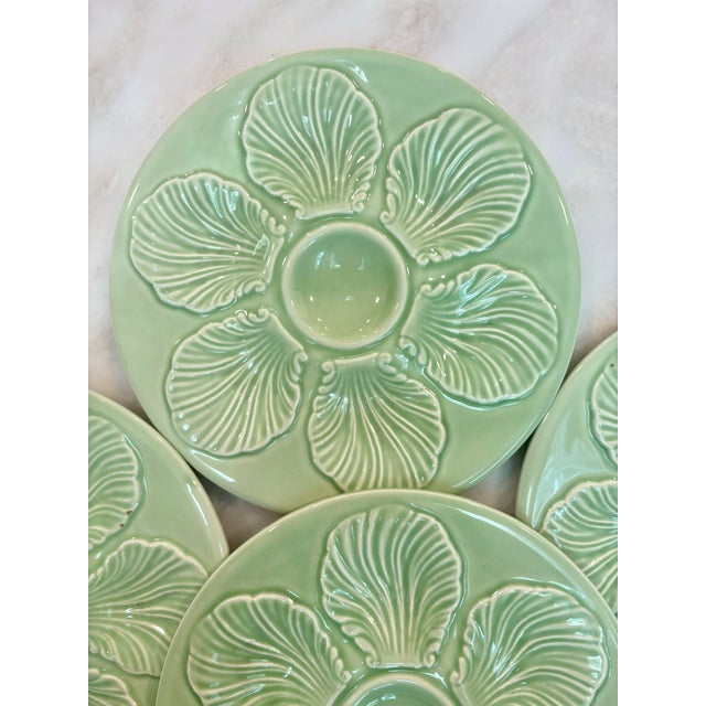 Vintage French Green Majolica Oyster Plate, Proceram For Sale In Atlanta - Image 6 of 13