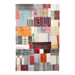 Mid 20th Century Multicolor Tribal Handwoven Kilim & Rugs Patchwork – A Statement Piece for Bohemian Interiors -3' 10'' X 5' 11'' For Sale