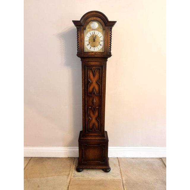 Metal Antique Oak Grandmother Clock, 1900 For Sale - Image 7 of 7
