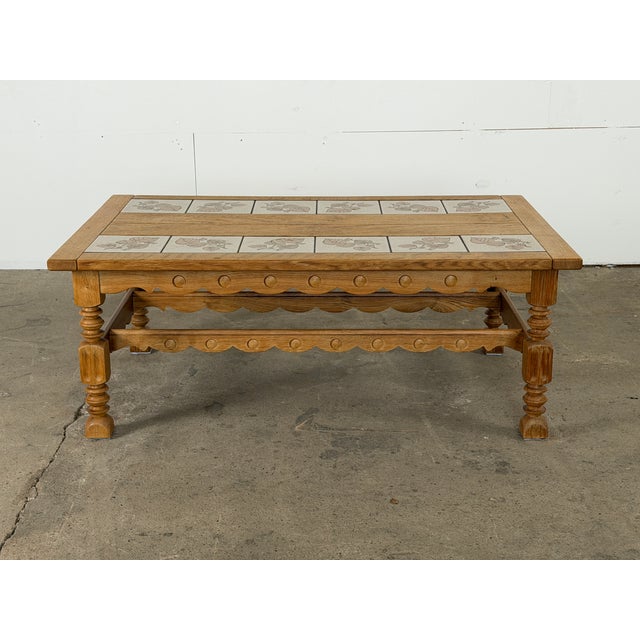 Brown Brutalist Danish Oak Tile-Top Coffee Table from Henning Kjærnulf, 1960s For Sale - Image 8 of 8