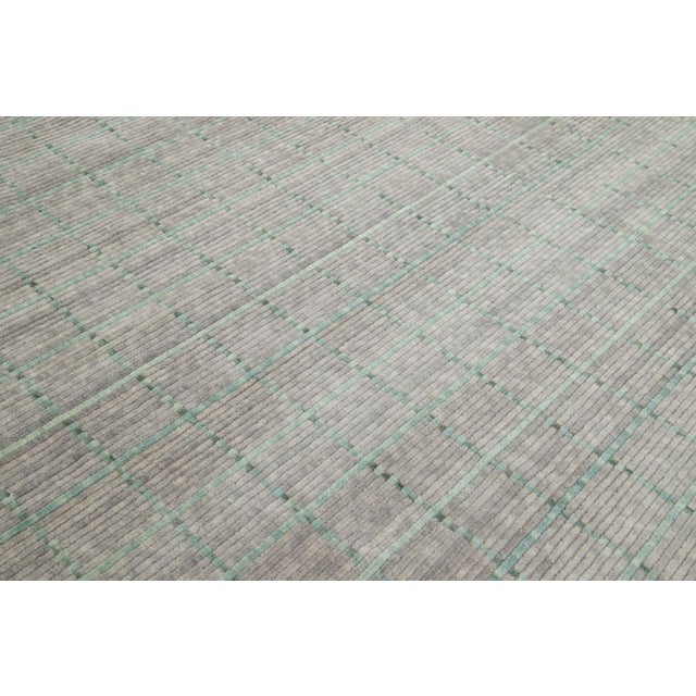Modern Hand Loom Wool Rug in Gray and Green With Geometric Design For Sale - Image 11 of 11